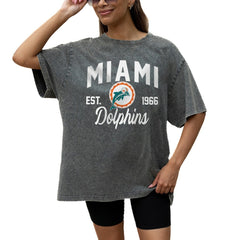 Miami Dolphins Gameday Couture Women's Throwback Oversized Snow Wash T-Shirt Grey | NFL
