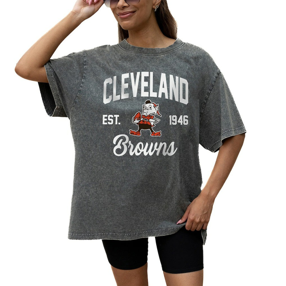 Cleveland Browns Gameday Couture Women's Throwback Oversized Snow Wash T-Shirt Grey | NFL