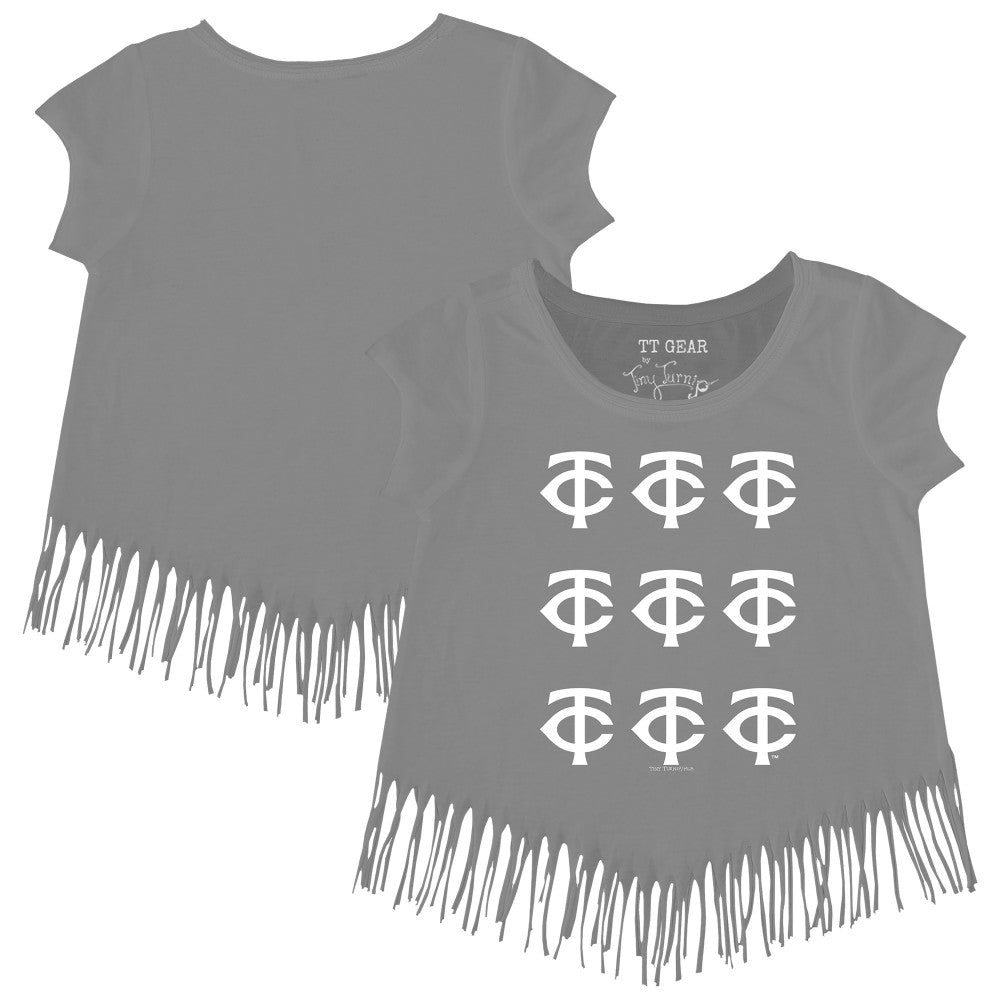 Minnesota Twins Tiny Turnip Girls Youth Logo Grid Fringe T-Shirt - MLB