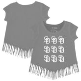 San Diego Padres Tiny Turnip Girls Youth Logo Grid Fringe T-Shirt - MLB