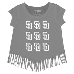 San Diego Padres Tiny Turnip Girls Youth Logo Grid Fringe T-Shirt - MLB