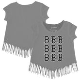 Boston Red Sox Tiny Turnip Girls Youth Logo Grid Fringe T-Shirt - MLB