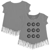 Chicago Cubs Tiny Turnip Girls Youth Logo Grid Fringe T-Shirt - MLB