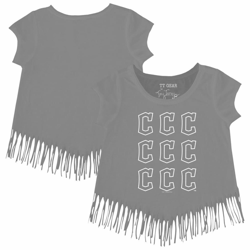 Cleveland Guardians Tiny Turnip Girls Youth Logo Grid Fringe T-Shirt - MLB