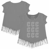 Cleveland Guardians Tiny Turnip Girls Youth Logo Grid Fringe T-Shirt - MLB