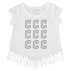 Cleveland Guardians Tiny Turnip Girls Youth Logo Grid Fringe T-Shirt - MLB
