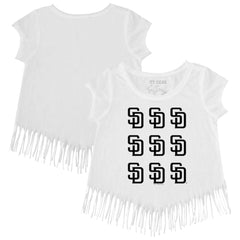 San Diego Padres Tiny Turnip Girls Youth Logo Grid Fringe T-Shirt - MLB