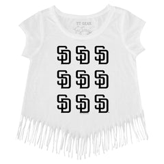 San Diego Padres Tiny Turnip Girls Youth Logo Grid Fringe T-Shirt - MLB