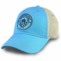Manchester City 1863FC Mono Badge Vintage Trucker Adjustable Hat Sky Blue - FIFA World CUP