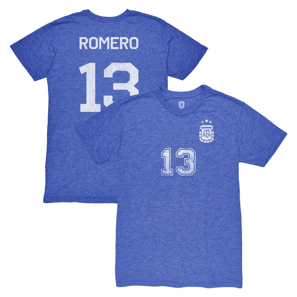 Cristian Romero Argentina National Team 1863FC Player Vintage Tri-Blend T-Shirt Blue - FIFA World CUP
