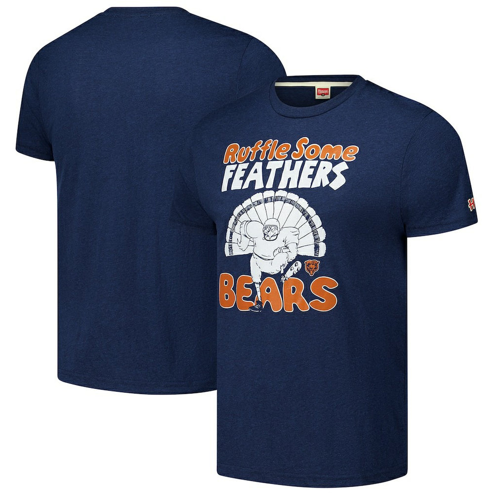 Chicago Bears Homage Unisex Ruffle Some Feathers Tri-Blend T-Shirt Navy | NFL