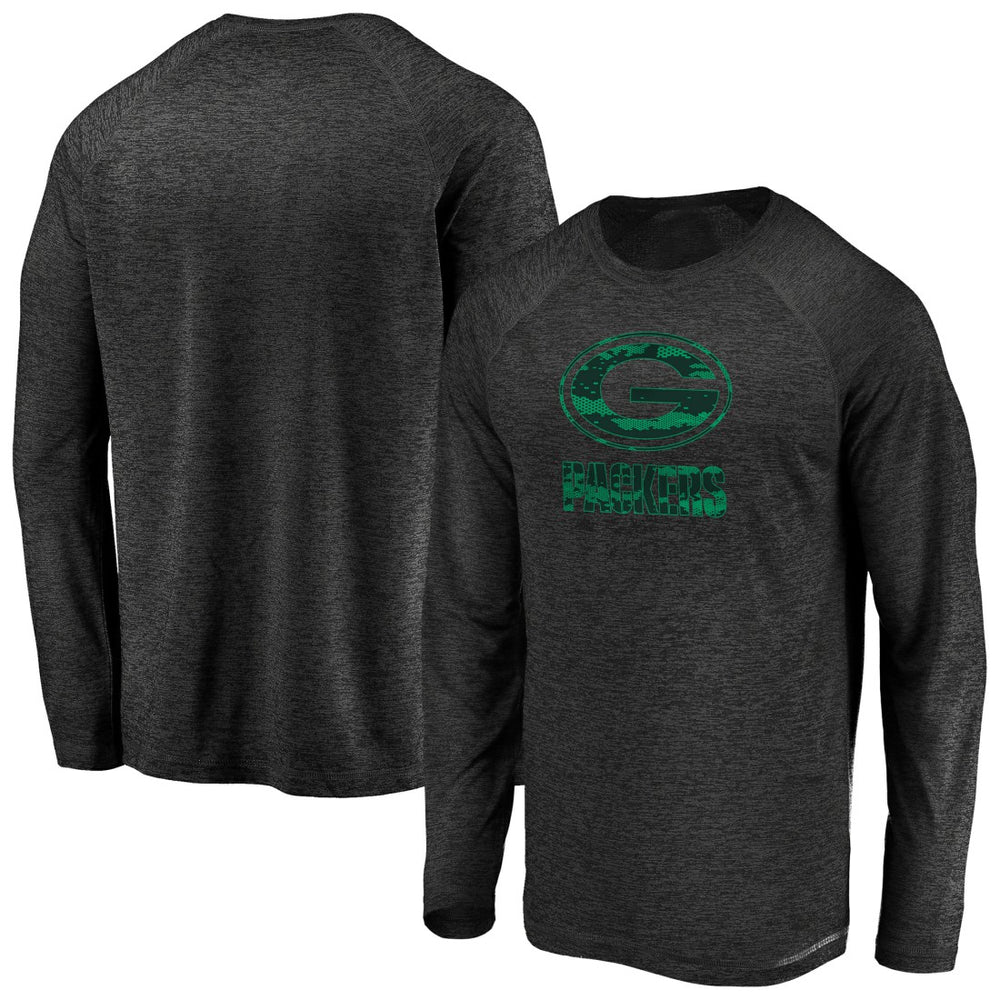 Green Bay Packers Iconic Striated Dark Logo Raglan Long Sleeve T-Shirt Black | Fanatics