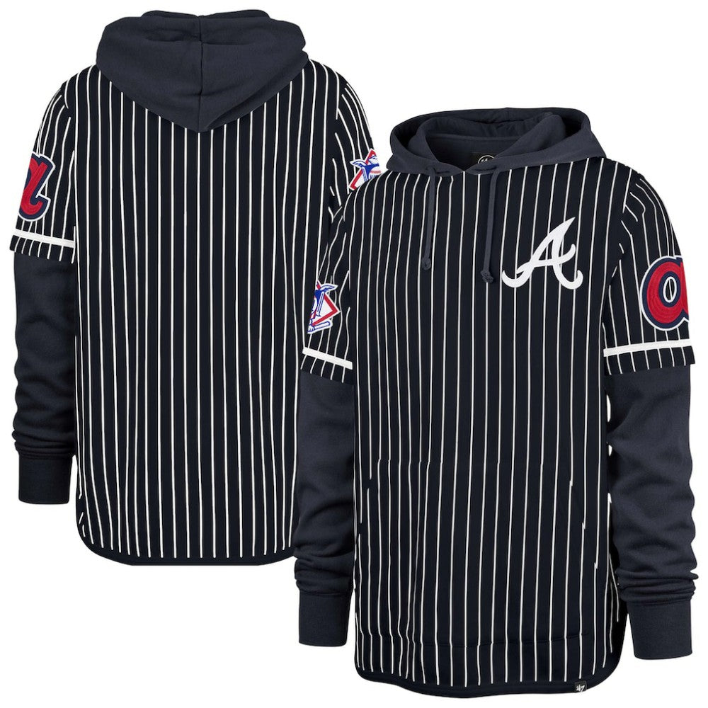 Atlanta Braves '47 Pinstripe Double Header Pullover Hoodie - MLB