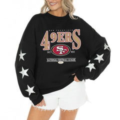 San Francisco 49ers Gameday Couture Women's Rhinestone Star Sleeve Settle the Score Oversized Tri-Blend Pullover Black | NFL