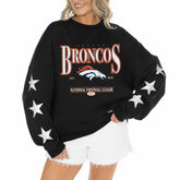 Denver Broncos Gameday Couture Women's Rhinestone Star Sleeve Settle the Score Oversized Tri-Blend Pullover Black | NFL