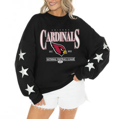 Arizona Cardinals Gameday Couture Women's Rhinestone Star Sleeve Settle the Score Oversized Tri-Blend Pullover Black | NFL