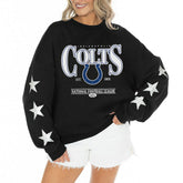 Indianapolis Colts Gameday Couture Women's Rhinestone Star Sleeve Settle the Score Oversized Tri-Blend Pullover Black | NFL
