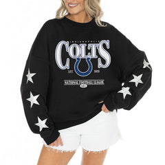 Indianapolis Colts Gameday Couture Women's Rhinestone Star Sleeve Settle the Score Oversized Tri-Blend Pullover Black | NFL