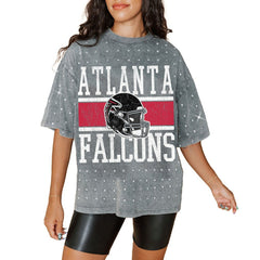 Atlanta Falcons Gameday Couture Women's Oversized Mini Rhinestone Classic T-Shirt Gray | NFL