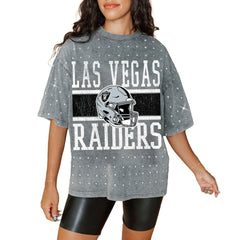 Las Vegas Raiders Gameday Couture Women's Oversized Mini Rhinestone Classic T-Shirt Gray | NFL