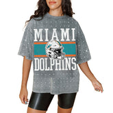 Miami Dolphins Gameday Couture Women's Oversized Mini Rhinestone Classic T-Shirt Gray | NFL