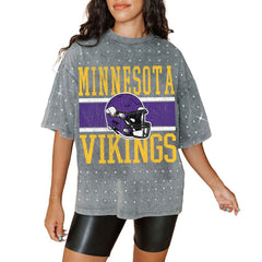 Minnesota Vikings Gameday Couture Women's Oversized Mini Rhinestone Classic T-Shirt Gray | NFL