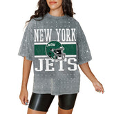 New York Jets Gameday Couture Women's Oversized Mini Rhinestone Classic T-Shirt Gray | NFL