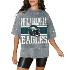 Philadelphia Eagles Gameday Couture Women's Oversized Mini Rhinestone Classic T-Shirt Gray | NFL