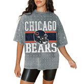 Chicago Bears Gameday Couture Women's Oversized Mini Rhinestone Classic T-Shirt Gray | NFL