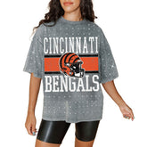 Cincinnati Bengals Gameday Couture Women's Oversized Mini Rhinestone Classic T-Shirt Gray | NFL