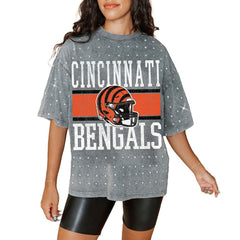 Cincinnati Bengals Gameday Couture Women's Oversized Mini Rhinestone Classic T-Shirt Gray | NFL