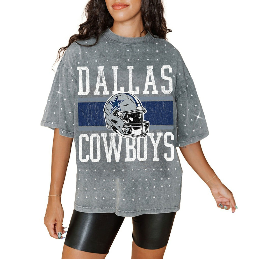 Dallas Cowboys Gameday Couture Women's Oversized Mini Rhinestone Classic T-Shirt Gray | NFL