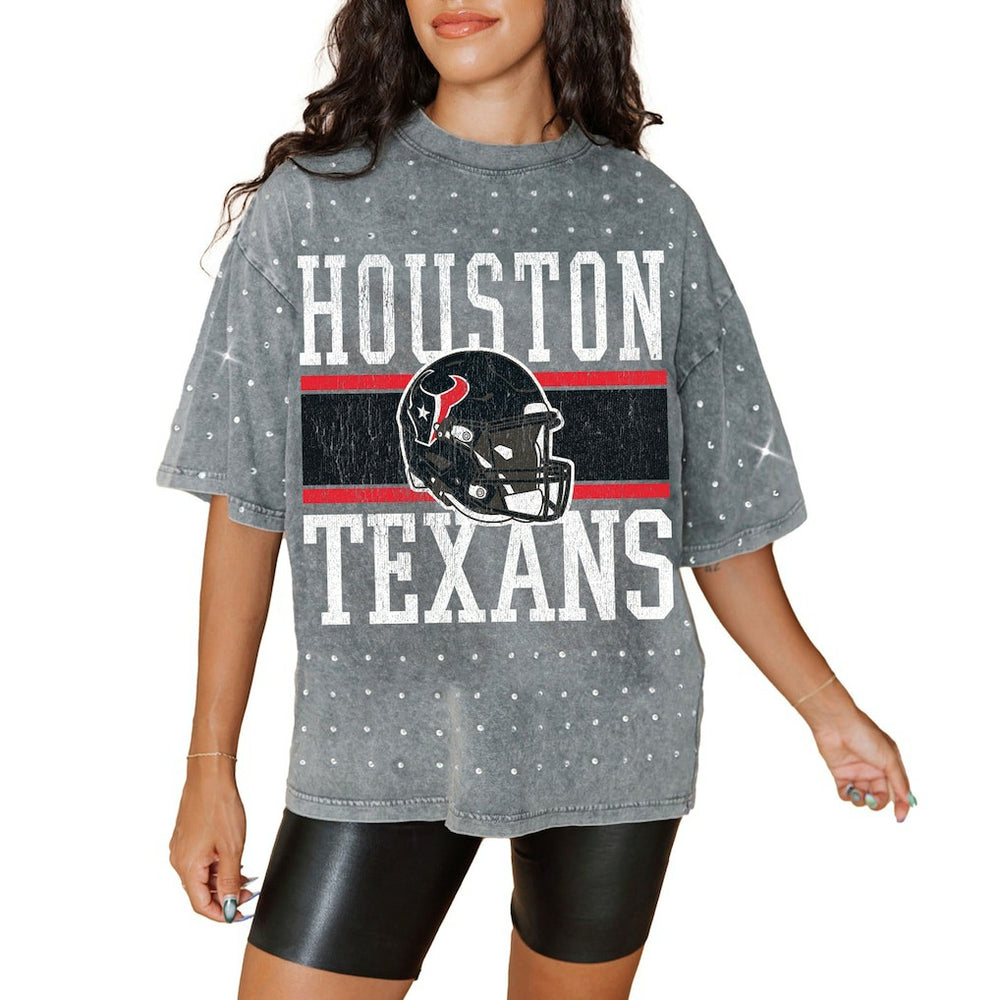 Houston Texans Gameday Couture Women's Oversized Mini Rhinestone Classic T-Shirt Gray | NFL