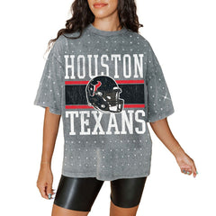 Houston Texans Gameday Couture Women's Oversized Mini Rhinestone Classic T-Shirt Gray | NFL