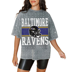 Baltimore Ravens Gameday Couture Women's Oversized Mini Rhinestone Classic T-Shirt Gray | NFL