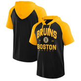 Boston Bruins Logo Athletic Prime Raglan Short Sleeve Pullover Hoodie - Black - NHL