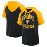 Pittsburgh Penguins Logo Athletic Prime Raglan Short Sleeve Pullover Hoodie - Black - NHL