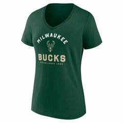 Milwaukee Bucks Logo Athletic Women's Unrivaled V-Neck T-Shirt Hunter Green - NBA