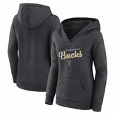 Milwaukee Bucks Logo Athletic Women's Triumphant V-Neck Pullover Hoodie Heather Charcoal - NBA
