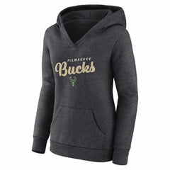 Milwaukee Bucks Logo Athletic Women's Triumphant V-Neck Pullover Hoodie Heather Charcoal - NBA