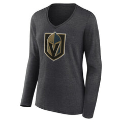 Vegas Golden Knights Women's Primary Logo Long Sleeve V-Neck T-Shirt - Charcoal - NHL