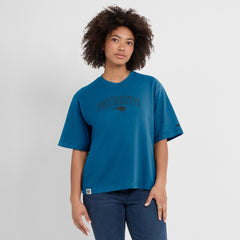 New England Patriots Women's Glory Arch Boxy T-Shirt Blue | Nike for Sale