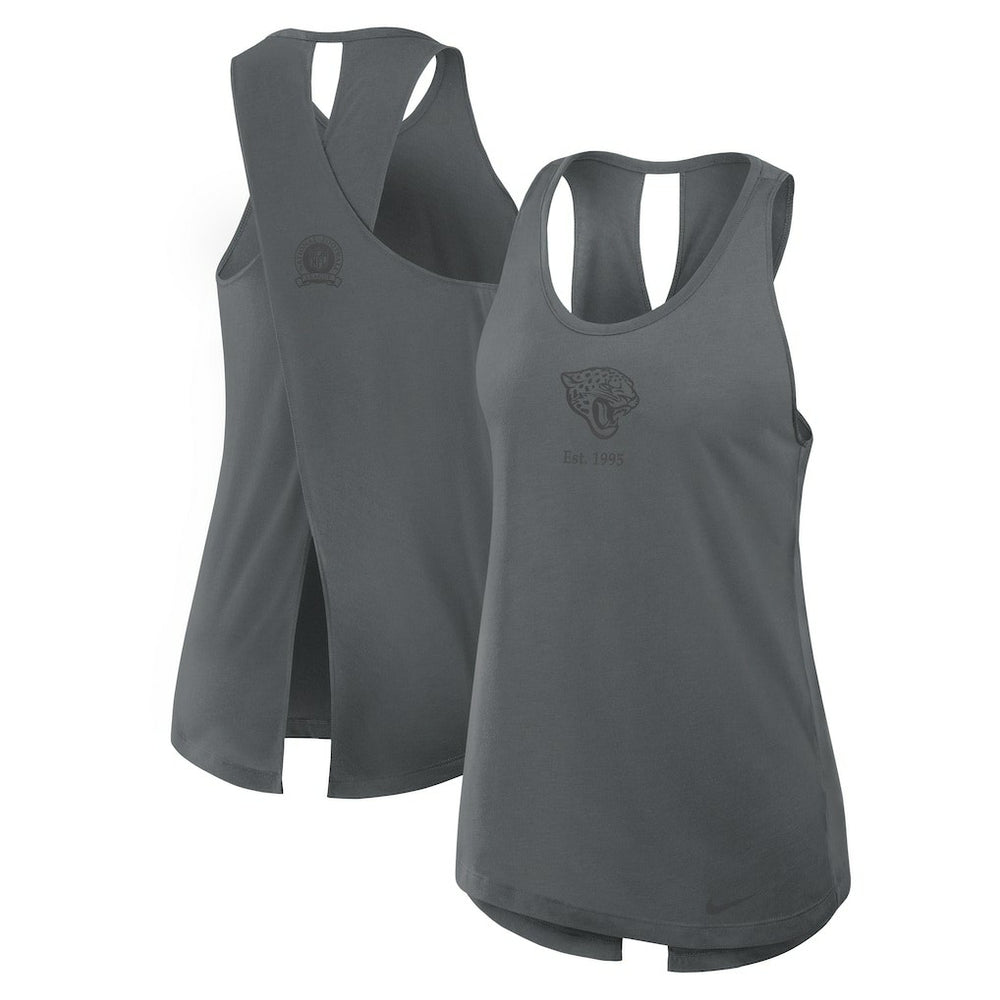 Jacksonville Jaguars Women's Glory Open-Back Crisscross Dri-FIT Tank Top Charcoal | Nike for Sale