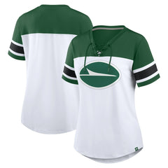 New York Jets Women's Athena Rhinestone Lace-Up V-Neck T-Shirt White/Green | Fanatics