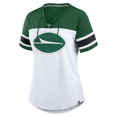 New York Jets Women's Athena Rhinestone Lace-Up V-Neck T-Shirt White/Green | Fanatics