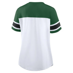 New York Jets Women's Athena Rhinestone Lace-Up V-Neck T-Shirt White/Green | Fanatics