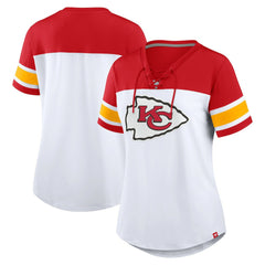 Kansas City Chiefs Women's Athena Lace-Up V-Neck T-Shirt White/Red | Fanatics