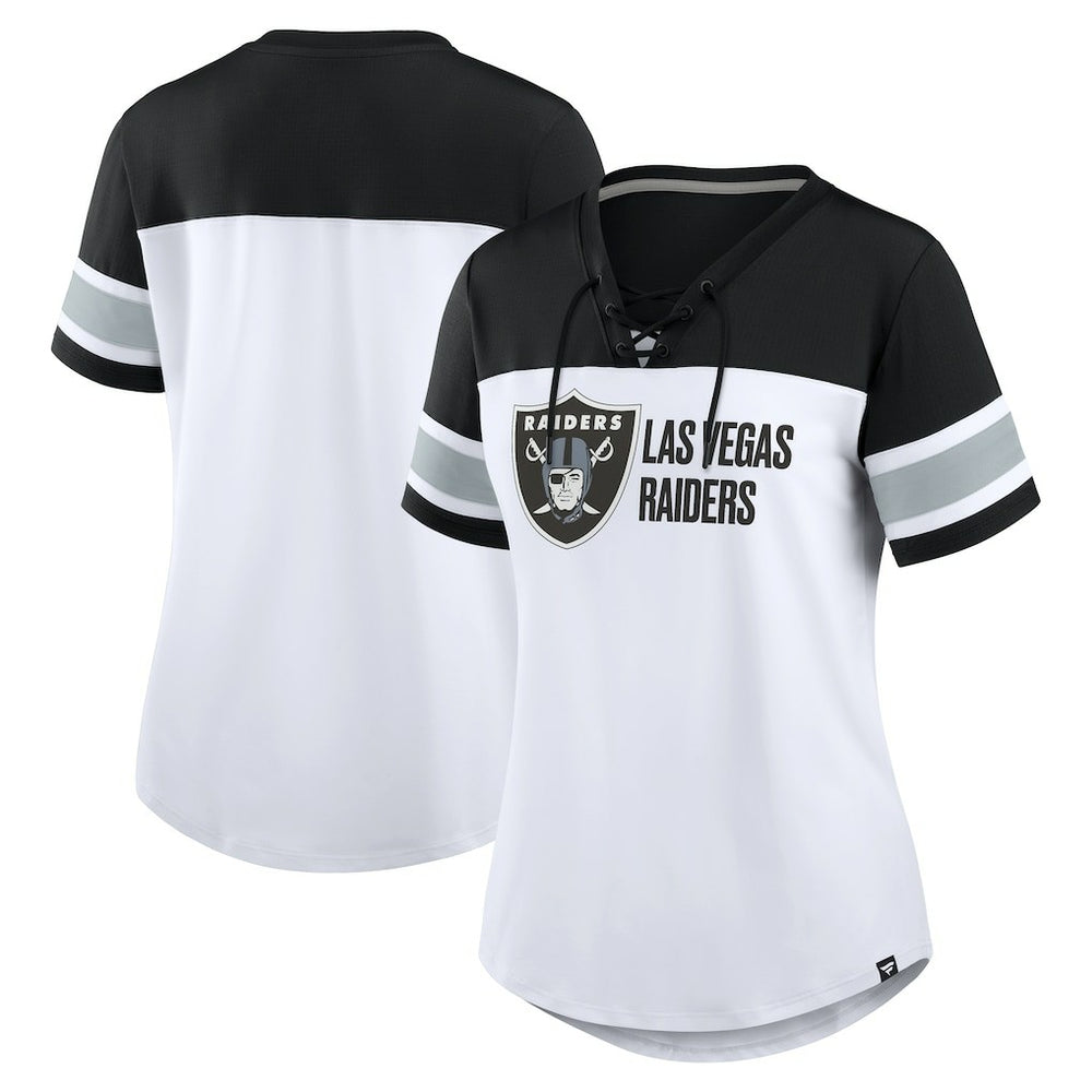 Las Vegas Raiders Women's Athena Lace-Up V-Neck T-Shirt White/Black | Fanatics