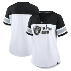 Las Vegas Raiders Women's Athena Lace-Up V-Neck T-Shirt White/Black | Fanatics