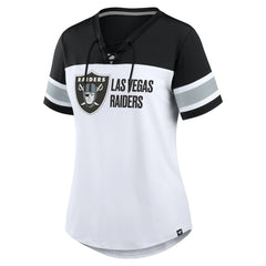Las Vegas Raiders Women's Athena Lace-Up V-Neck T-Shirt White/Black | Fanatics